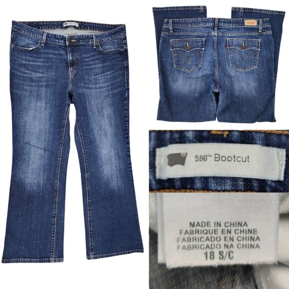 Levi’s 590 Boot Cut Womens 18 18S 38x28 Mid Rise Jeans Open Top Flap Pockets - Picture 1 of 14